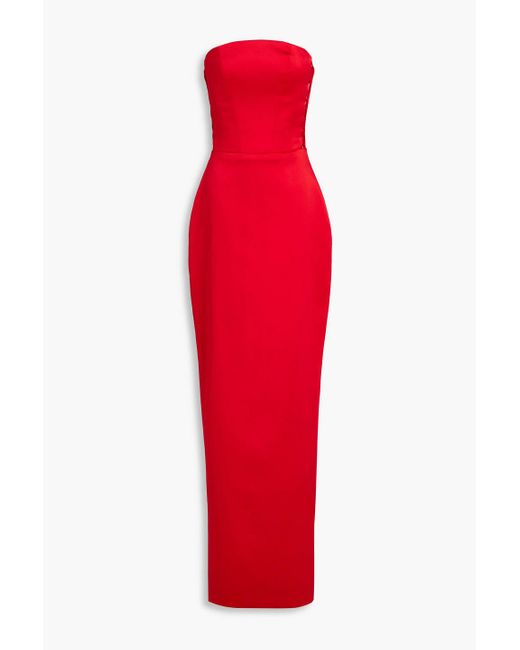 Rasario Red Strapless Twill Maxi Dress
