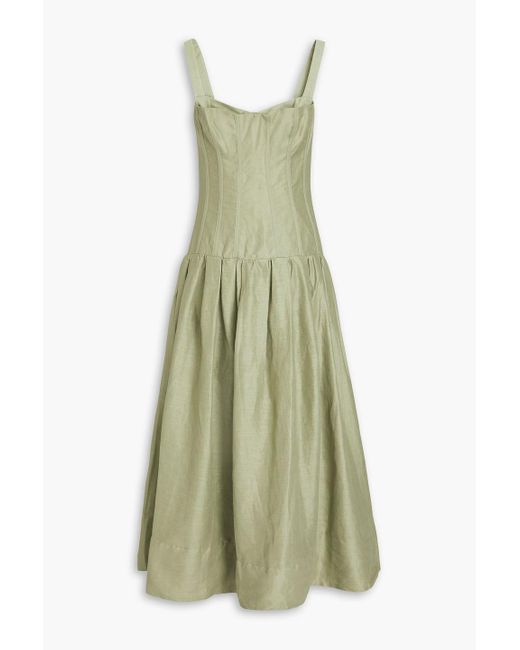 Nicholas Green Pleated Linen Midi Dress