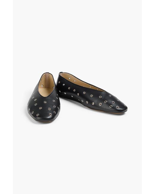 Le Monde Beryl Black Regency Eyelet-Embellished Leather Ballet Flats