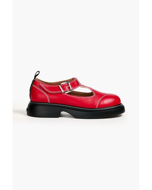 Ganni Red Everyday Buckled Mary Jane Loafers