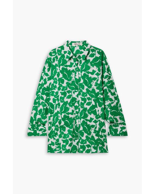 Diane von Furstenberg Green Caleb Oversized Printed Cotton-blend Shirt