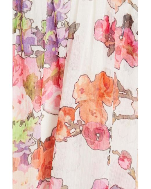 byTiMo White Gathered Floral-print Crepon Maxi Dress