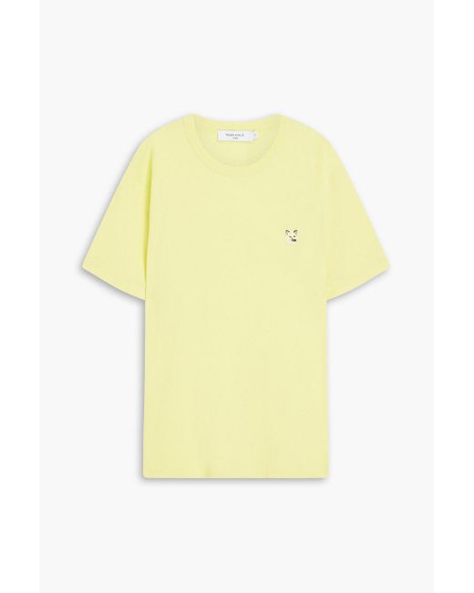 Maison Kitsuné Yellow Embroidered Cotton-jersey T-shirt for men