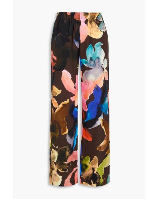 Stine Goya Brown Hose mit weitem bein aus einer TM-lyocellmischung mit floralem print