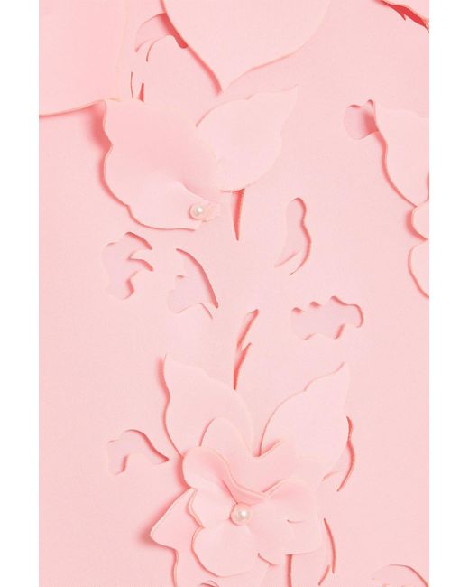 Badgley Mischka Pink Appliquéd Laser-Cut Scuba Gown