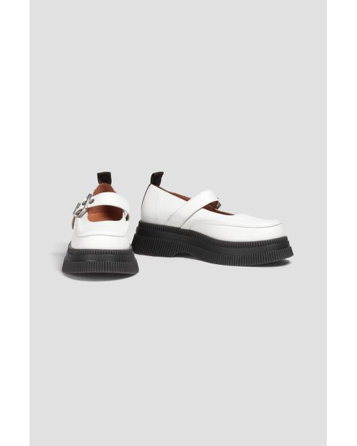 Ganni White Leather Platform Mary Jane Shoes