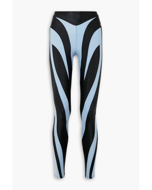 Mugler Blue Spiral Paneled Stretch-jersey leggings