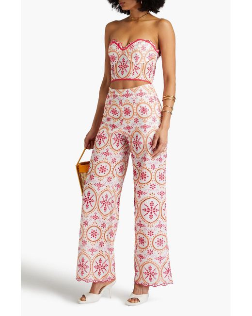 Charo Ruiz Red Brigid Broderie Anglaise Cotton-Blend Wide-Leg Pants