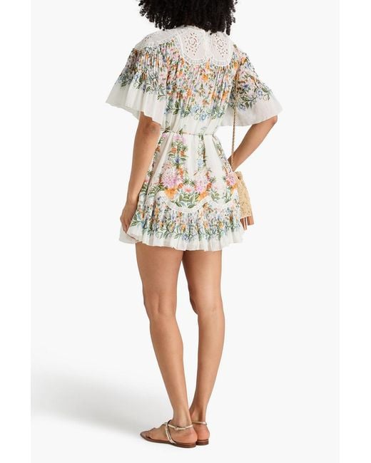 Farm Rio White Floral-print Broderie Anglaise Cotton Min Dress