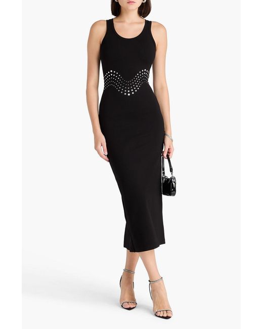 David Koma Black Crystal-Embellished Jersey Midi Dress