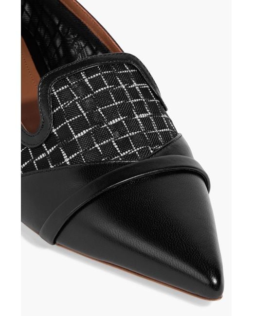 Malone Souliers Black Romy Embroidered Mesh And Leather Point-Toe Flats
