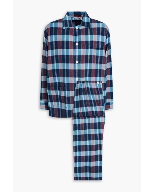 Derek Rose Blue Checked Cotton-flannel Pajama Set for men