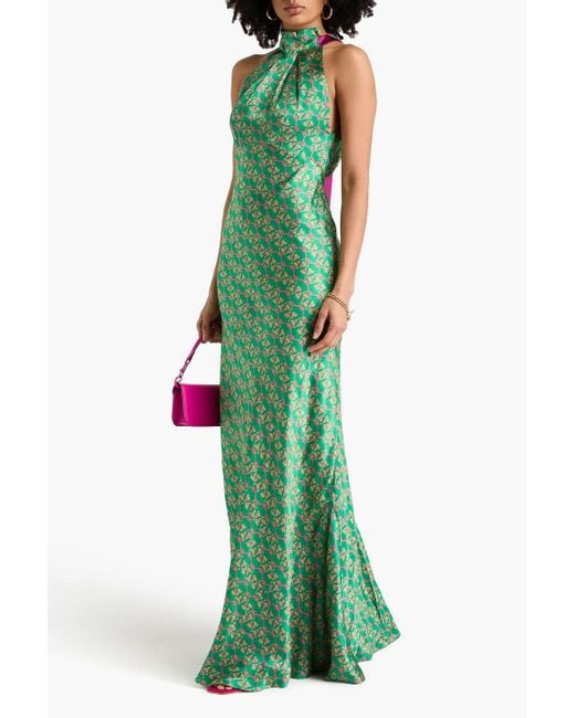 Saloni Michelle Printed Silk-satin Halterneck Maxi Dress in Green | Lyst  Australia