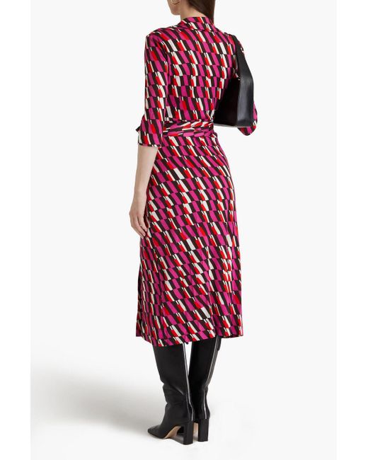 Diane von Furstenberg Red Abigail Printed Silk-jersey Midi Wrap Dress