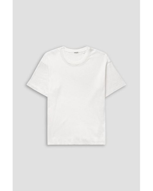 Bode White Marsh Embellished Tulle-Trimmed Ribbed Cotton-Jersey T-Shirt for men