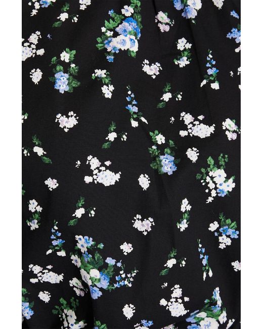 Maje Black Cropped Floral-print Stretch-cotton Poplin Top
