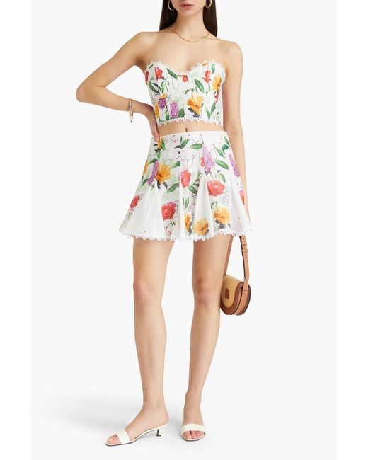 Charo Ruiz White Oxaya Guipure Lace-Trimmed Floral-Print Cotton-Blend Voile Mini Skirt