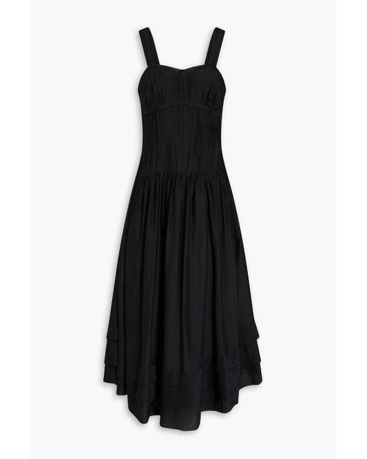Ulla Johnson Black Faye Cotton And Silk-Blend Voile Midi Dress