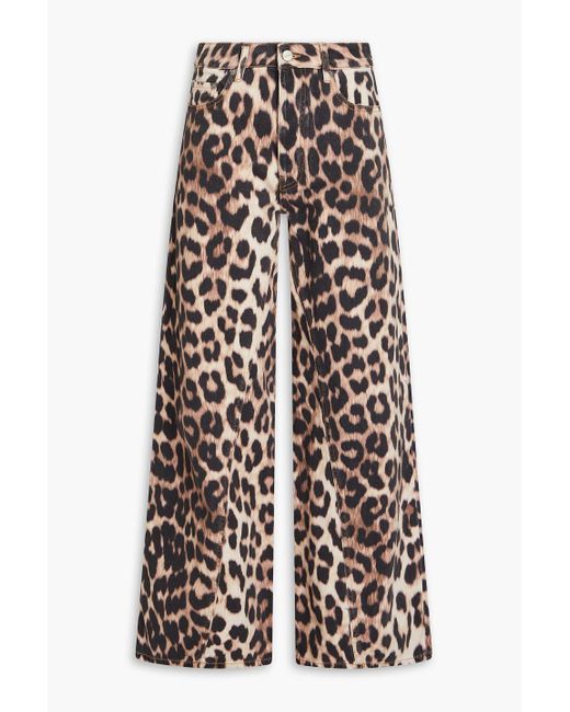 Ganni White Leopard-print Mid-rise Wide-leg Jeans