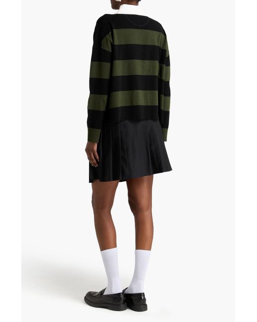 Jonathan Simkhai Black Striped Wool-Blend Polo Shirt