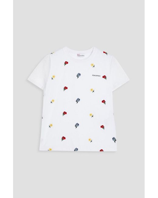 RED Valentino White Embroidered Cotton-jersey T-shirt