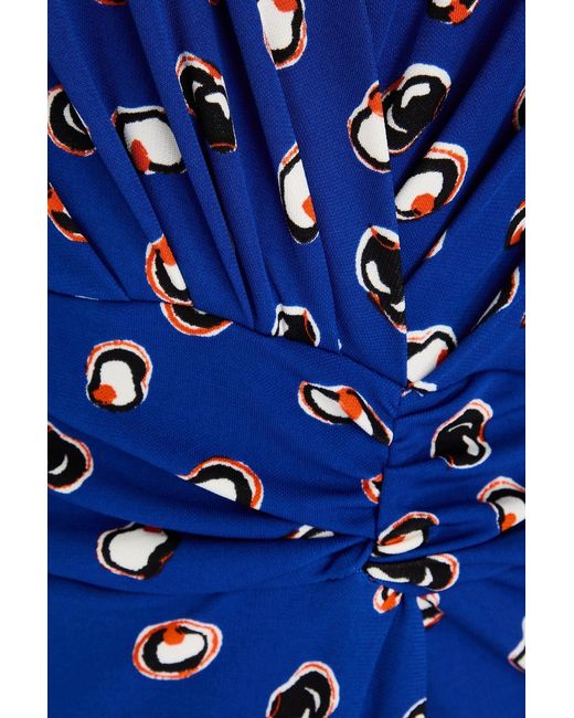 Diane von Furstenberg Blue Duncan Ruched Printed Jersey Mini Dress
