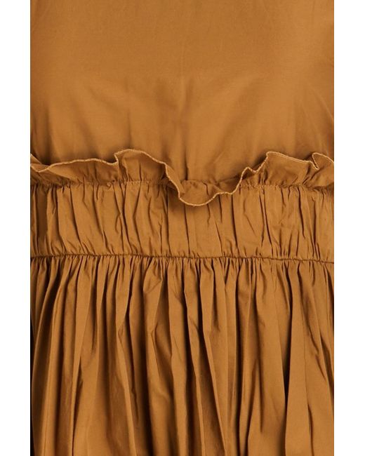 RED Valentino Brown Ruffled Pleated Cotton-blend Poplin Dress