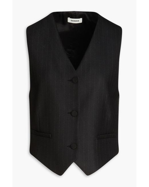 Sandro Black Pinstriped Twill And Satin Vest