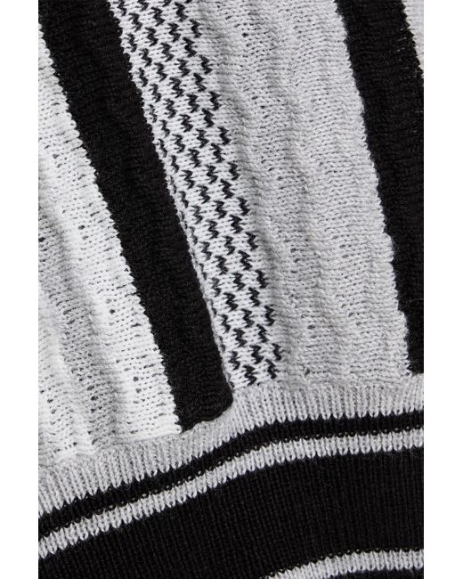 Autumn Cashmere Black Ruffled Striped Jacquard-Knit Cotton Top