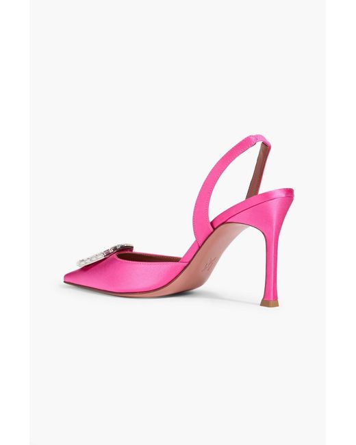 AMINA MUADDI Pink Camelia Crystal-Embellished Satin Slingback Pumps