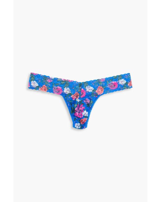 Hanky Panky Blue Floral-print Stretch-lace Low-rise Thong