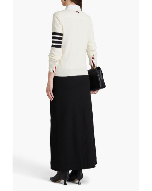Thom Browne Natural Striped Ribbed Pointelle-knit Cotton And Silk-blend Cardigan