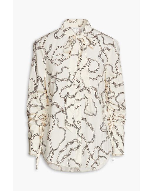 Veronica Beard White Pussy-bow Printed Silk-blend Crepe De Chine Blouse