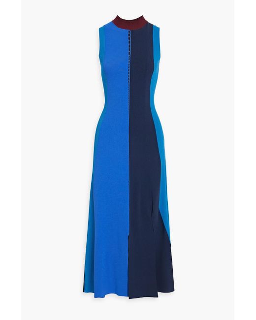 Roksanda Blue Color-block Stretch-knit Midi Dress