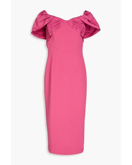 Rebecca Vallance Pink Anais Off-the-shoulder Taffeta-paneled Crepe Midi Dress