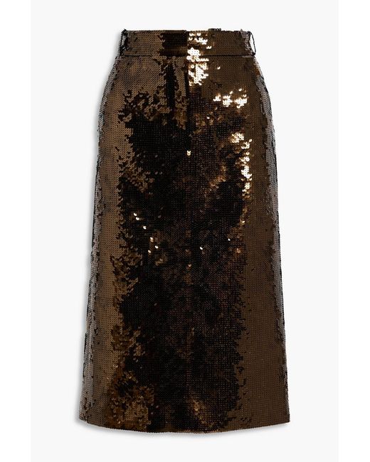 Tibi Black Sequined Crepe Midi Skirt
