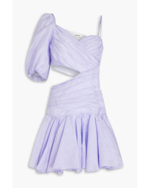 Sandro Purple One-sleeve Cutout Linen-blend Gauze Mini Dress