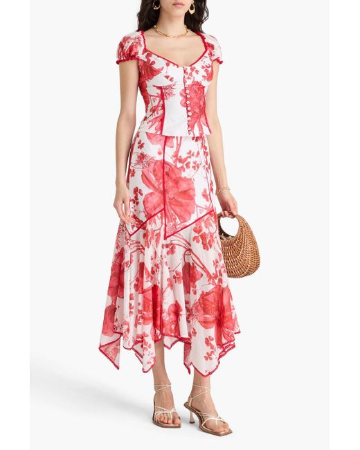 Charo Ruiz Red Nopy Floral-Print Cotton-Blend Voile Maxi Skirt