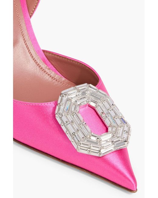 AMINA MUADDI Pink Camelia Crystal-Embellished Satin Slingback Pumps
