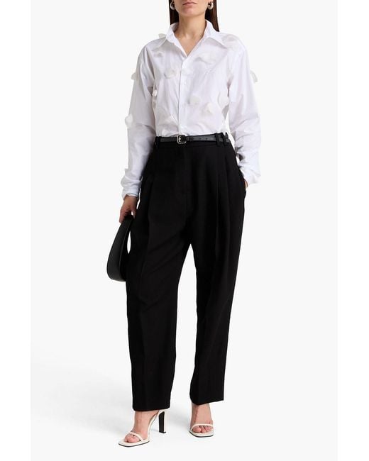 TOVE Black Robena Pleated Wool-Tweed Tapered Pants