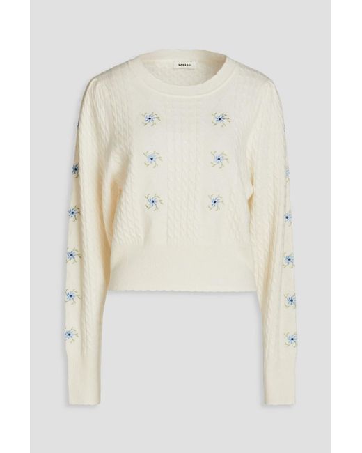 Sandro Natural Embroidered Wool And Cashmere-blend Sweater