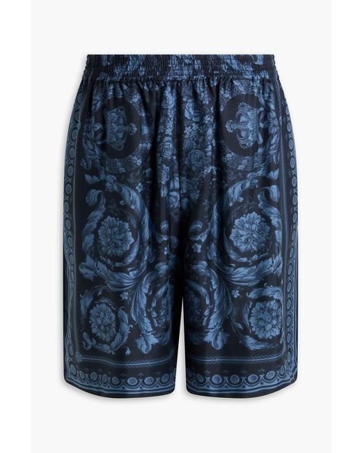 Versace Blue Printed Silk-Twill Shorts for men