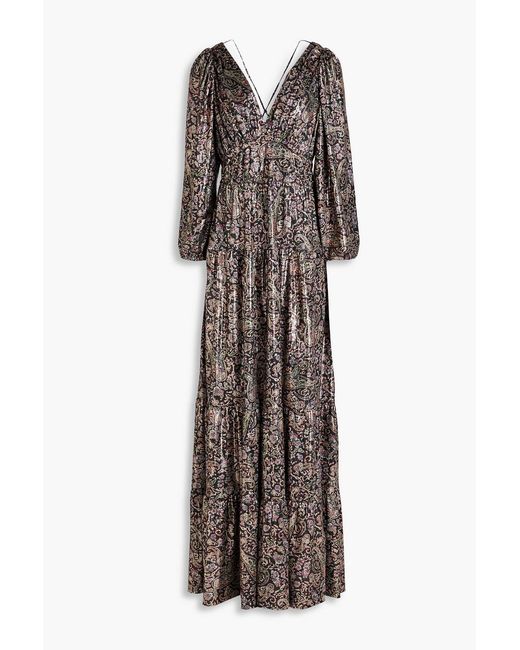 Ba&sh Gray Glady Tiered Metallic Paisley-print Jersey Maxi Dress