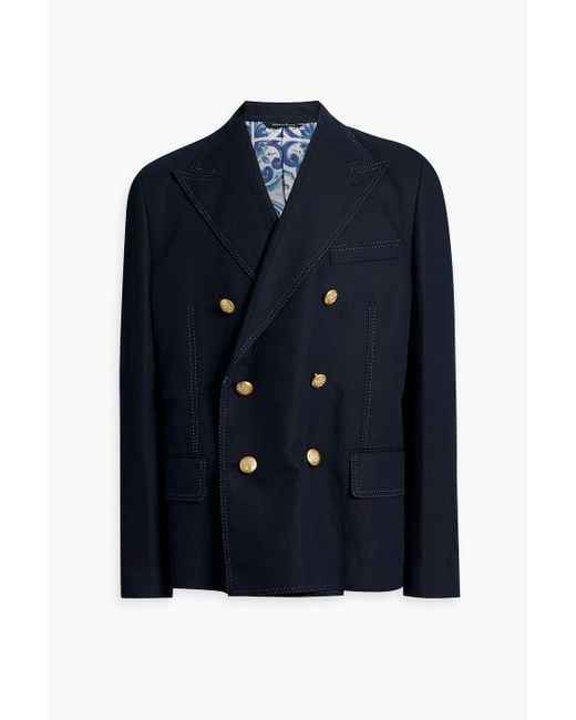 Dolce & Gabbana Blue Double-breasted Linen And Cotton-blend Canvas Blazer for men