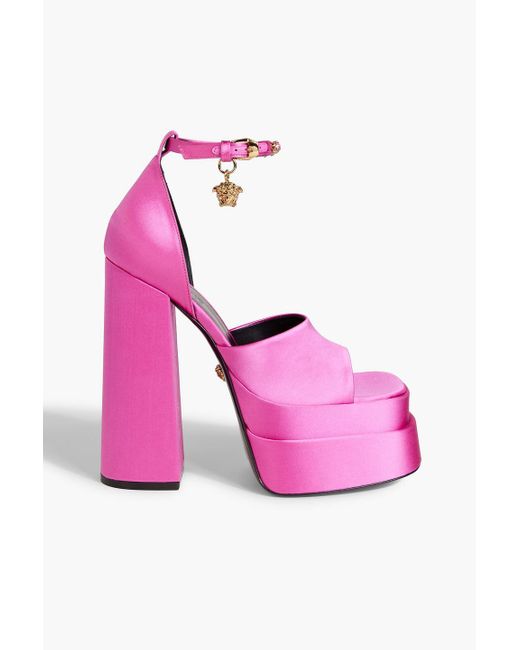 Versace Pink Medusa Aevitas Embellished Satin Platform Sandals