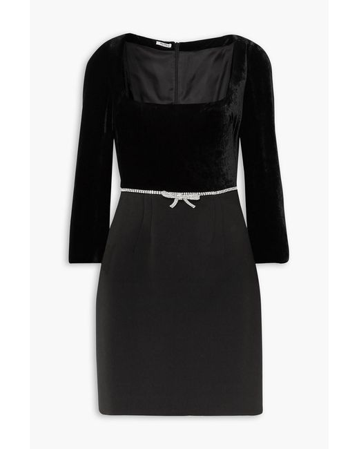 Miu Miu Black Crystal-Embellished Velvet And Wool-Blend Crepe Mini Dress