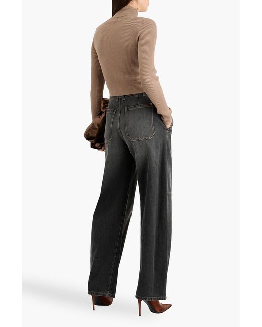 Brunello Cucinelli Gray High-Rise Barrel-Leg Jeans