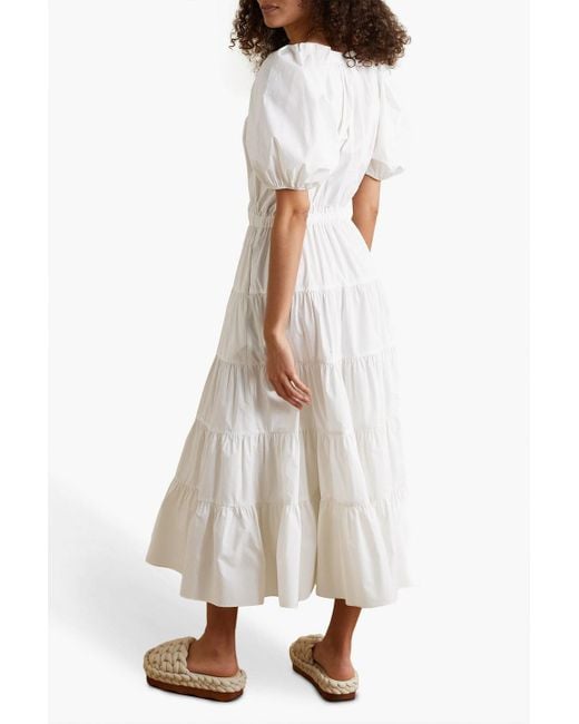 Ulla Johnson White Olina Pleated Cotton-poplin Midi Dress