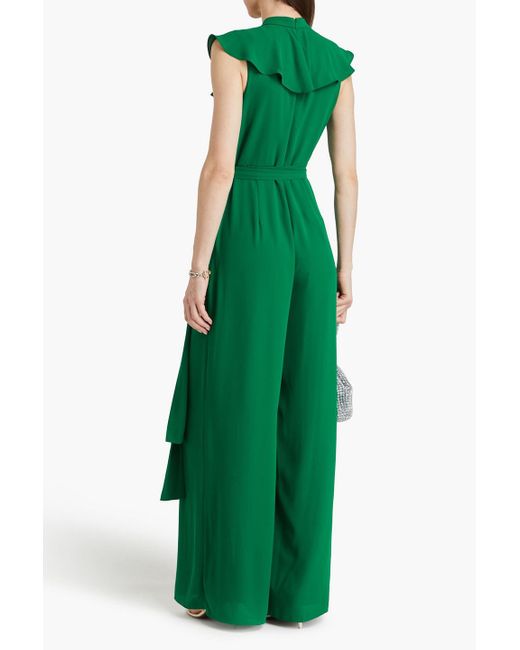 Mikael Aghal Green Ruffled Pleated Crepe Wide-leg Jumpsuit