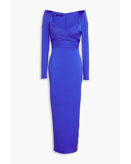 Alex Perry Blue Linden Wrap-Effect Satin-Crepe Midi Dress